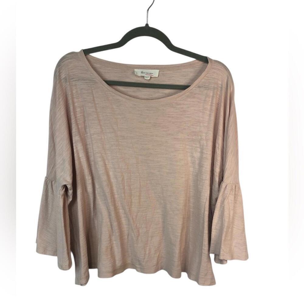 Flowy Pink Boxy Top by Vince Camuto Bell Sleeve Scoop Sheer